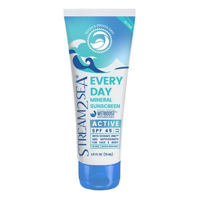 SPF 45 Every Day Active Mineral Sunscreen | 2.5 Fl Oz Biodegradable &amp; Reef Safe Sunscreen for Face &amp; Body | Non-Greasy, Lightweight &amp; Sheer Mineral Protection Against UVA &amp; UVB by Stream2Sea
