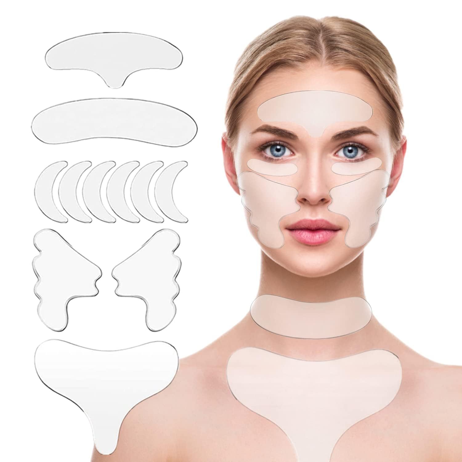 YISHIQI Neck Wrinkle Patches Reusable Chest Wrinkle Pads - 11 pcs Anti Wrinkles pads Silicone face patches for Skin Lines Prevention,Overnight Wrinkle Remover while Sleeping