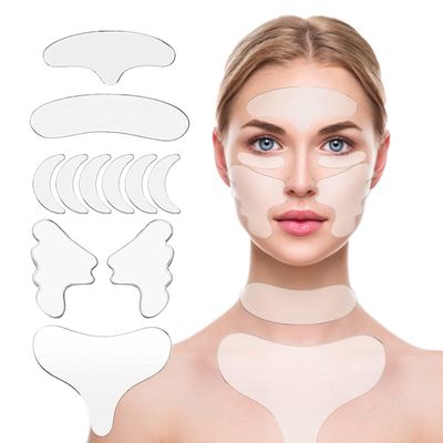 YISHIQI Neck Wrinkle Patches Reusable Chest Wrinkle Pads - 11 pcs Anti Wrinkles pads Silicone face patches for Skin Lines Prevention,Overnight Wrinkle Remover while Sleeping