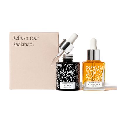 Naked &amp; Thriving The Night Set | Renew Resurfacing Night Serum (30 mL) + Rejuvenate Restorative Face Oil (35 mL) with Hyaluronic Acid, Argan &amp; Sea Buckthorn Oils and Fruit AHAs (Set of 2)