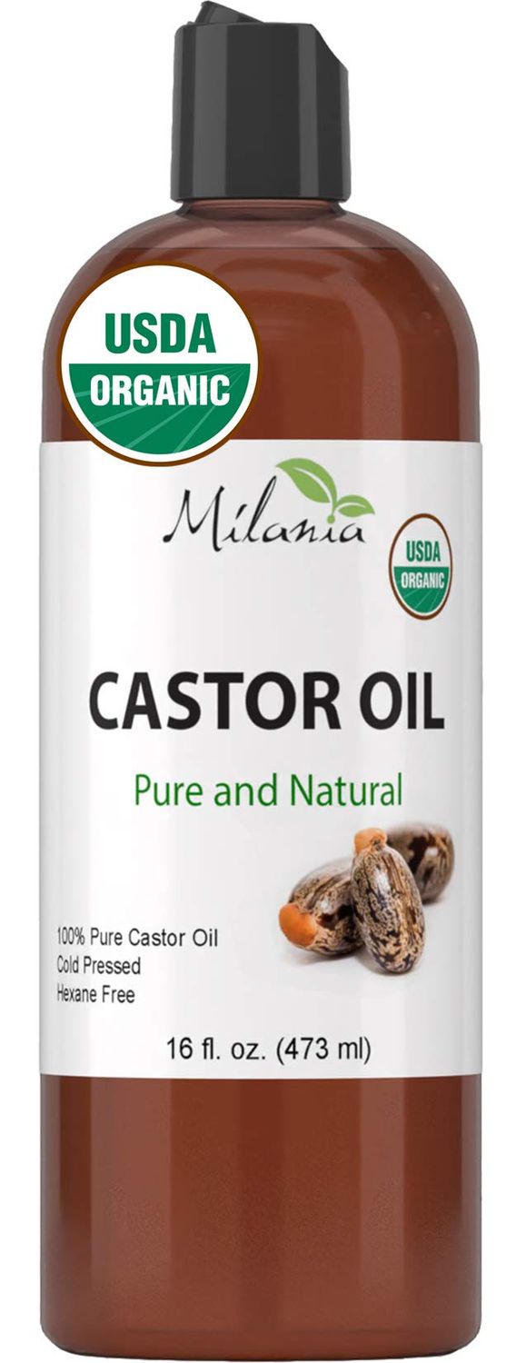 MILANIA Organic Castor Oil-100% Pure Cold-Pressed Beauty &amp; Skincare Serum-Eyelash &amp; Eyebrow Hair Growth Enhancer-Natural Conditioner