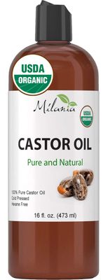 MILANIA Organic Castor Oil-100% Pure Cold-Pressed Beauty &amp; Skincare Serum-Eyelash &amp; Eyebrow Hair Growth Enhancer-Natural Conditioner