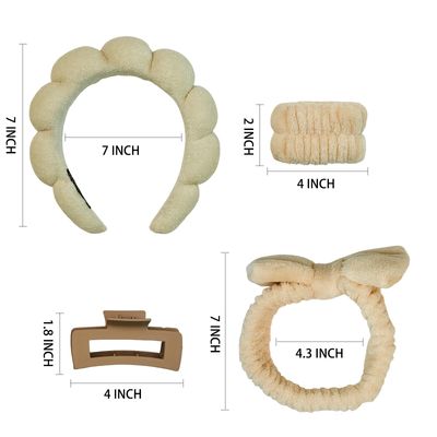 Yaqulen 7 Pcs Spa Set, Facial Headband, Spa Headband and Wristband Set, Skincare Headband, College Style Girl Gift, Hair Accessories for Women and Girls (Khaki)
