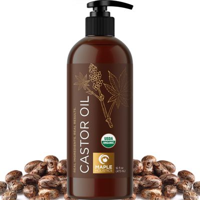 Organic Castor Oil Hexane Free - USDA Organic Castor Oil for Body Detox Hair Growth &amp; Skin Care - Extra Virgin Organic Hair Oil for Dry Damaged Hair and Carrier Oil for Essential Oils Mixing (16oz)