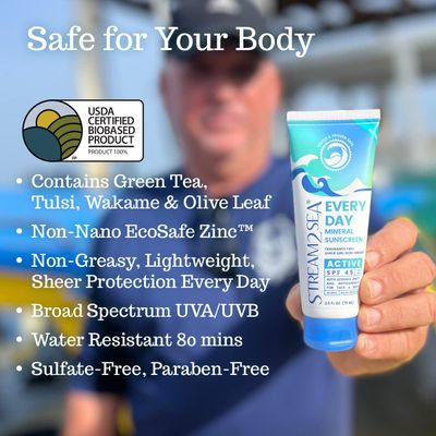 SPF 45 Every Day Active Mineral Sunscreen | 2.5 Fl Oz Biodegradable &amp; Reef Safe Sunscreen for Face &amp; Body | Non-Greasy, Lightweight &amp; Sheer Mineral Protection Against UVA &amp; UVB by Stream2Sea