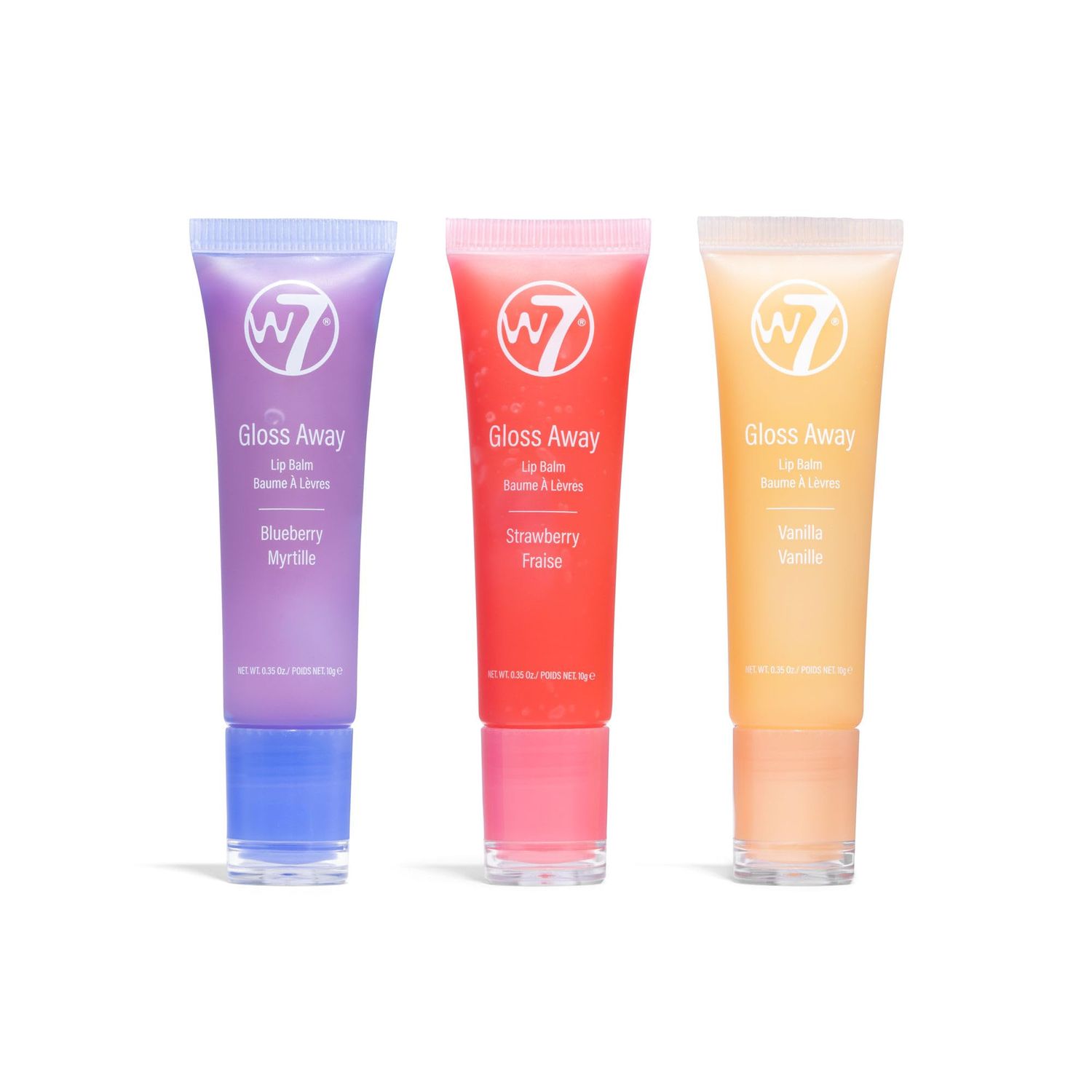 W7 Gloss Away Trio - Hydrating Lip Balm Gift Set with Shea Butter &amp; Fruit Extracts - Restores Chapped &amp; Dry Lips - Vegan &amp; Cruelty-Free - Blueberry, Vanilla, Strawberry
