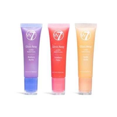 W7 Gloss Away Trio - Hydrating Lip Balm Gift Set with Shea Butter &amp; Fruit Extracts - Restores Chapped &amp; Dry Lips - Vegan &amp; Cruelty-Free - Blueberry, Vanilla, Strawberry