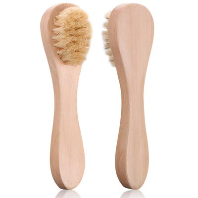 Kootinn 2 Pack Mini Dry Brush, Natural Bristle Small Body Brush, Exfoliating Facial Cleansing Brush for Soft Skin and Other Sensitive Areas Like Your Neck, Chest, and Nails