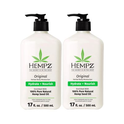 Hempz Original, Natural Hemp Seed Oil Body Moisturizer with Shea Butter &amp; Ginseng, Pure Herbal Skin Lotion for Dryness, Nourishing Vegan Cream, Floral and Banana, 17 Fl Oz, 2 Pack