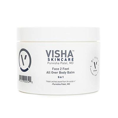 Visha Skincare Face 2 Feet 5 in 1 All Over Body Balm, Moisturizing and Soothing Relief Body Cream for Dry and Sensitive Skin with Shea Butter, Minimizes Face and Beard Dryness and Flakiness 10oz