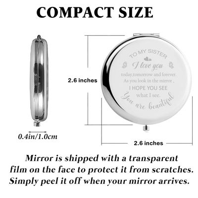 Polzwgck Sister Birthday Gifts Compact Mirror, Sisters Gifts from Sister, Birthday Gifts for Sister from Sister Brother Friend for Her