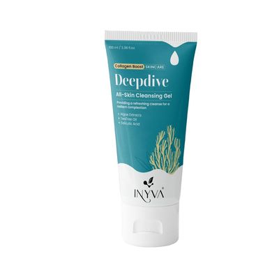 INYVA Skincare Deepdive Cleansing Gel with Salicylic Acid, Tea Tree Oil,Algae Extract - Deep Cleansing, Makeup Removal, Acne Control &amp; Pore Unclogging Solution - Oil Free Face Wash - 3.38 Oz