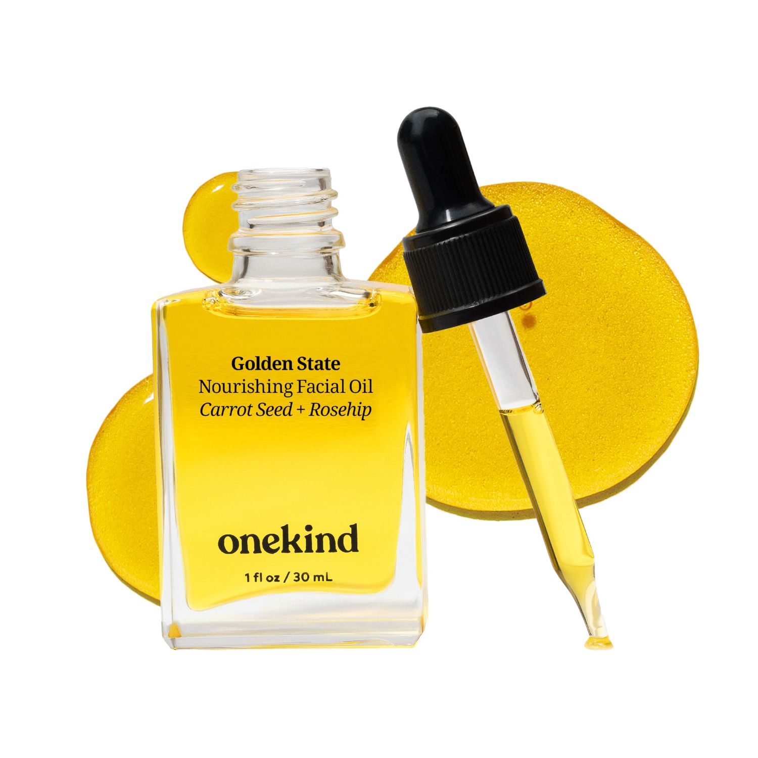 Onekind Golden State All-Natural Nourishing Facial Oil, Non-Comedogenic, Anti Aging Botanical Face Oil with Sea Buckthorn Extract, Rosehip, Carrot Seed and Apricot Oil for Skincare and Guasha, 1 Ounce