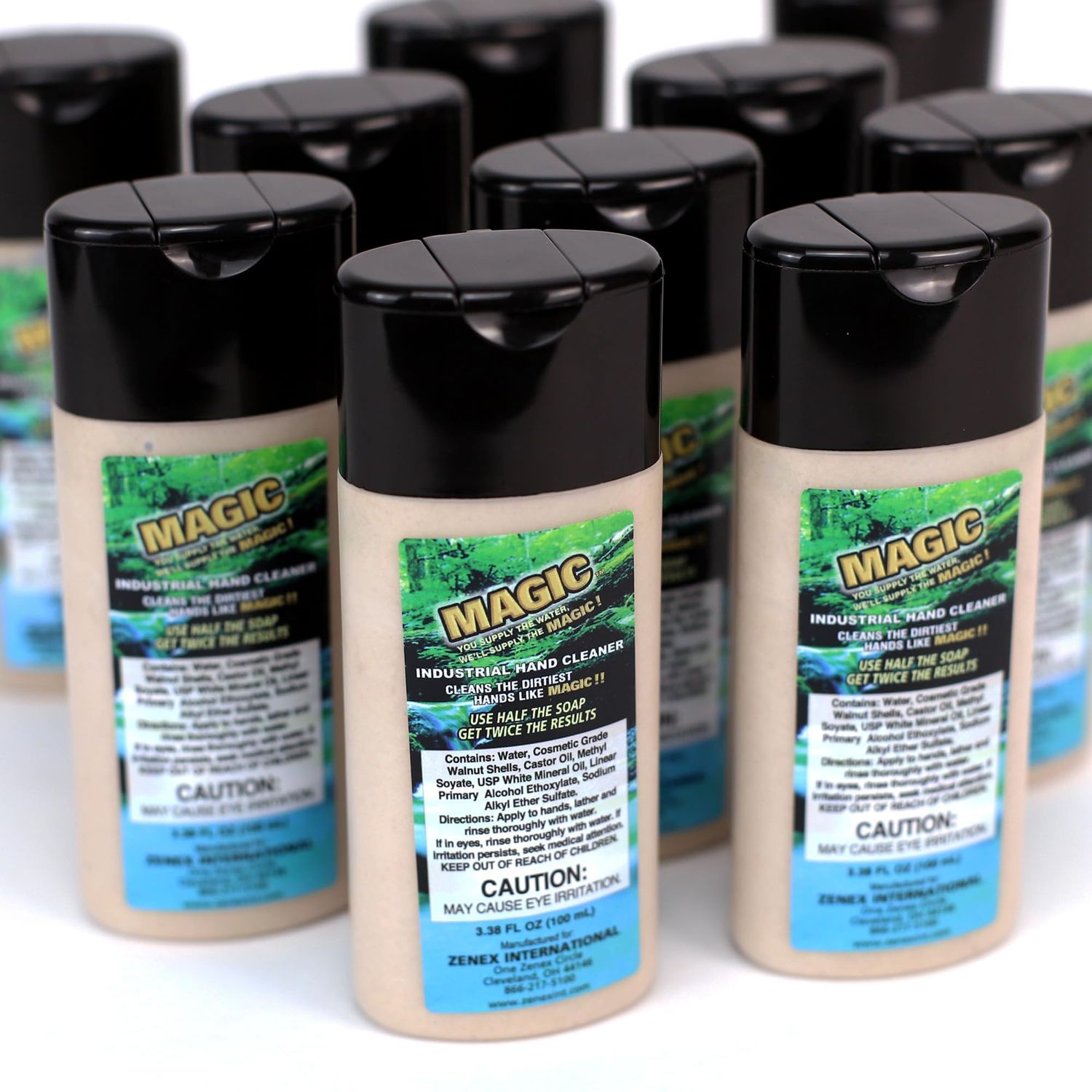 Zenex Magic Hand Soap - Industrial Hand Cleaner for Auto Mechanics | Shop Soap | Walnut Shell Scrubbers to Remove Grease, Oil, Ink &amp; Paint | Moisturizing Ingredients | 100 ml (10 Pack)