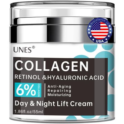 Unes Repair Face Moisturizer Cream with Squalane, Anti Aging Day and Night Cream with Collagen &amp; Retinol for All Skin Types, Deep Hydration Wrinkle Cream for Men and Women(1.86 oz)