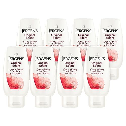 Jergens Original Scent Dry Skin Body Lotion, Hand and Body Moisturizer, Cherry Almond Essence, Dermatologist Tested, 3 Oz, Pack of 8