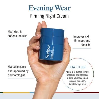 STRIPES Beauty Naomi Watts Evening Wear Retinol Night Cream Improve Fine Lines Wrinkles Boost Radiance Elasticity Sensitive Skin Safe Menopause Support 1.7 Fl Oz