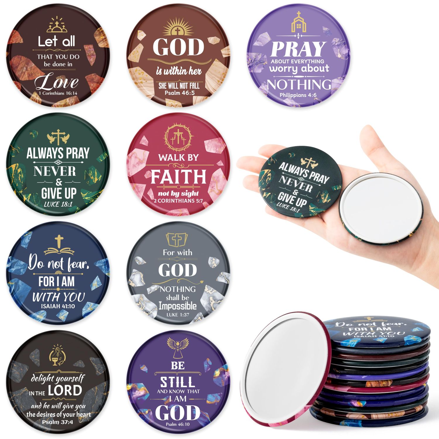 Y1tvei Christian Gifts Bulk Mirror - 36Pcs Marble Pattern Bible Verse Mini Compact Mirrors Inspirational Small Portable Pocket Makeup Mirror for Purse Church Party Favors Scripture Gifts for Women