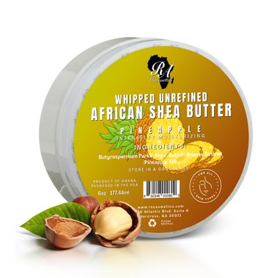 RA COSMETICS Whipped Shea Butter Pineapple - 6oz | 100% Pure & Natural African Shea Butter for Men & Women - Ultimate Handcrafted Moisturizer with Essential Vitamins for Radiant Skin