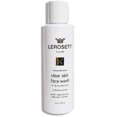 LEROSETT Face Wash for Clear Skin, Gentle Exfoliating Cleanser, Reduces Pores, Blemishes &amp; Oily Skin, Plant-Based, 12 Botanicals, Glycolic Acid, Softens Skin, Vegan, Non-Drying 4 oz.