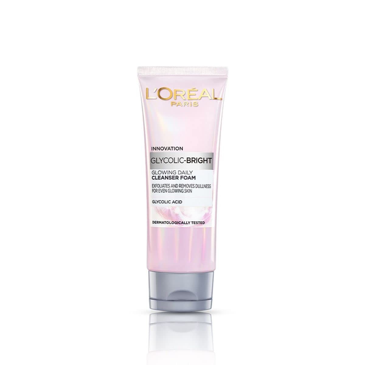 L&#39;Oreal Paris Glycolic Bright Daily Foaming Facial Cleanser, 50ml |Daily Glowing Face Wash for Dull Skin