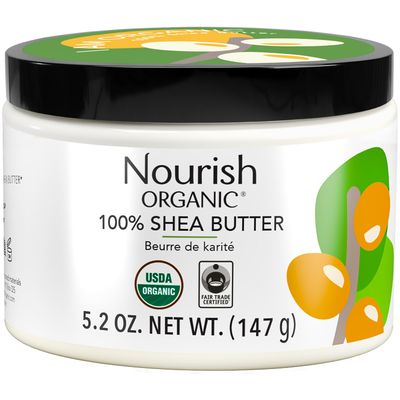 Nourish Organic Moisturizing Shea Butter - Organic Fair Trade Certified Shea Butter for Sensitive Skin Care, Face Care &amp; Hair Care, 5.2 Oz Jar + Washable Cotton Round