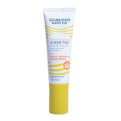 Seaweed Bath Co. Brighten &amp; Protect Sheer Tint Face Fluid SPF 50 Zinc Oxide Sunscreen Lotion, 1.7 Oz., Tinted Mineral Facial Moisturizer Cream