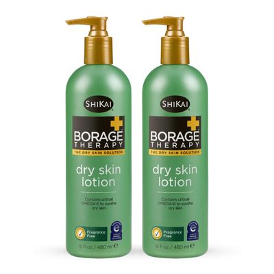 ShiKai Borage Therapy Dry Skin Lotion Moisturizer (16oz, Pack of 2) Unscented Skincare | Hydrating Lotion for Eczema, Dry Hands &amp; Body | With Oatmeal, Shea