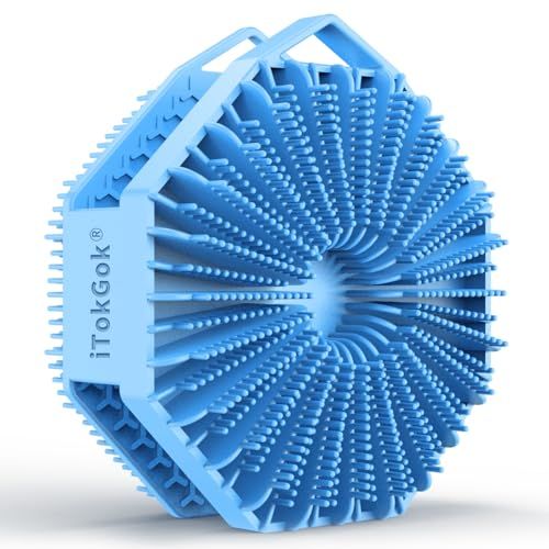 iTokGoK Silver-Infused 2-in-1 Silicone Body Scrubber, Double-Sided Design Body Brush Silicone Body Scrubber Exfoliating Body Brushes for Sensitive Skin for Showering, Silicone Loofah - Sky Blue