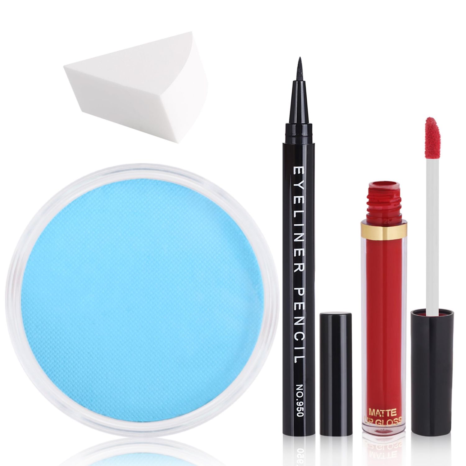 Paminify 4 Pcs Sally Makeup Kit,Corpse Bride SFX Halloween Makeup Kit,Sally Face Costume Women Christmas Cosplay,Water Activated Light Blue Face Body Paint+Eyeliner+Liquid Lipstick+Sponge