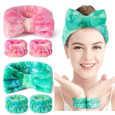 LADES Face Wash Headband and Wristband Set - Soft, Absorbent, Adjustable Headband &amp; Wristbands for Skincare, Makeup, and Spa Routine - Cute, Vibrant Colors, Value Pack