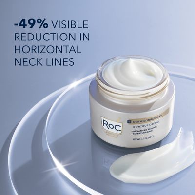 RoC Derm Correxion Neck Cream with Hyaluronic Acid and Advanced Retinol, Facial Moisturiser to Contour Face, Neck + Jaw, Stocking Stuffers for Men & Women, (1.7 oz) with Retinol Packette