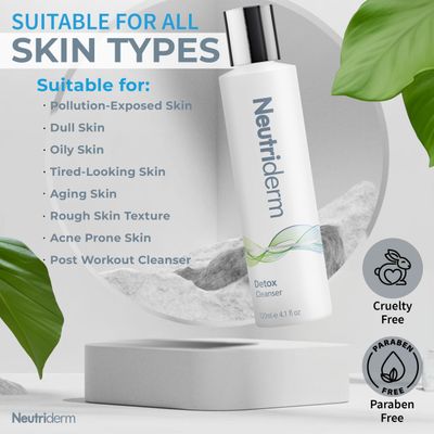 Neutriderm Detox Facial Cleanser, 4 Oz, Gentle Exfoliating Face Cleanser with Glycolic Acid & Sodium PCA for Glowing Skin, Ultra Hydrating Facial Wash - Glycolic Acid Face Wash for Normal to Oily Skin