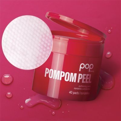 POP Beauty POMPOM PEEL - 40 Pre-Soaked Exfoliating Pads, Renewing, Purifying, Brightening, Smoothes, Pomegranate, Witch Hazel, Glycolic Acid, Arginine, Uncomplicated Skincare