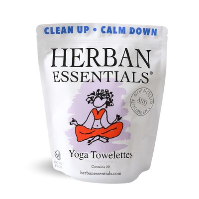 Herban Essentials Yoga Wipes - Essential Oil Wipes for Hands, Travel Face Wipes - Natural Hand Wipes, Moist Towelettes Individually Wrapped Body Wipes - 20 Count