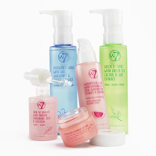 W7 Self-Care Skincare Set - 5 Step Daily Routine - Moisturizer, Serum, Toner, Cleanser &amp; Lip Mask - Full Size Skin Care Kit for Natural, Beautiful Skin