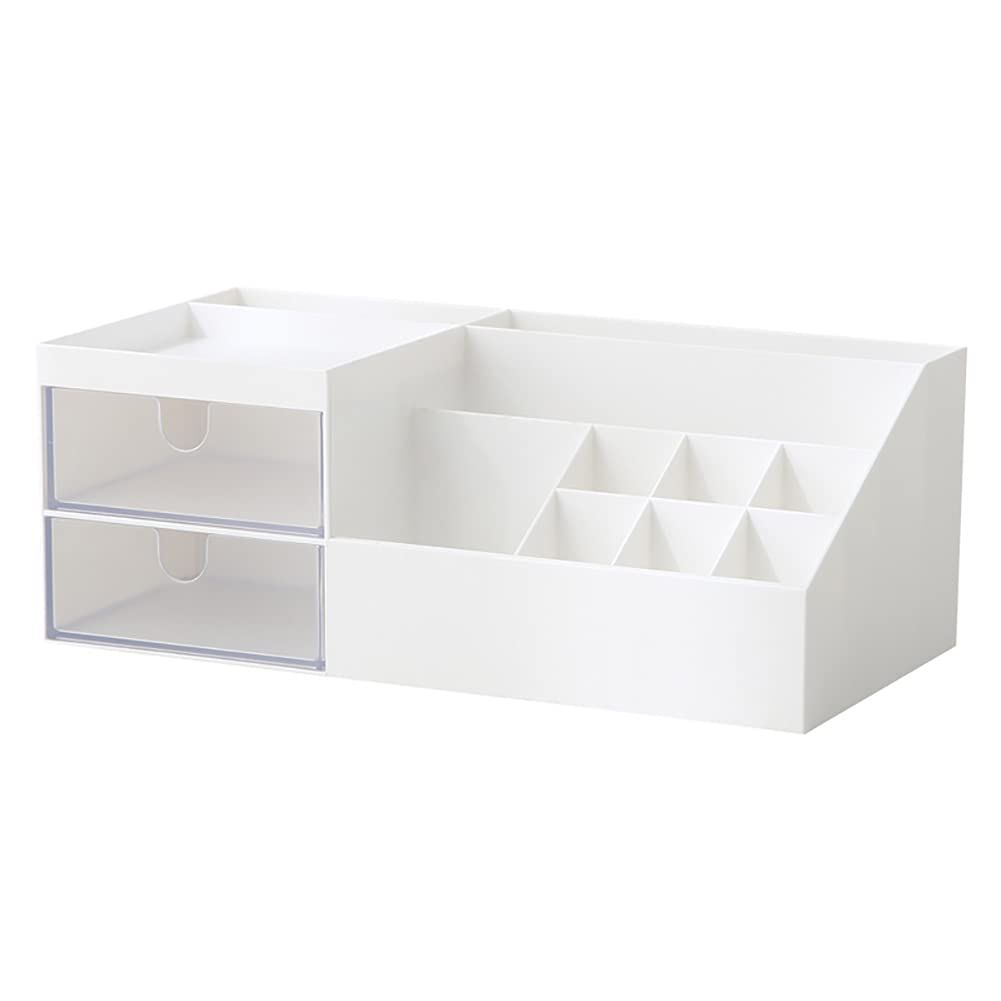 ICCGBHGO Cosmetic Organizer, Makeup Skincare Small Vanity Desk Accessories Dresser Countertop Beauty Organizer Holder Storage Case Display Box with Drawer for Bathroom Office Supplies White.