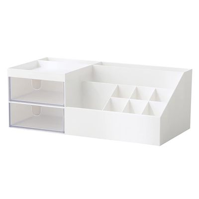 ICCGBHGO Cosmetic Organizer, Makeup Skincare Small Vanity Desk Accessories Dresser Countertop Beauty Organizer Holder Storage Case Display Box with Drawer for Bathroom Office Supplies White.
