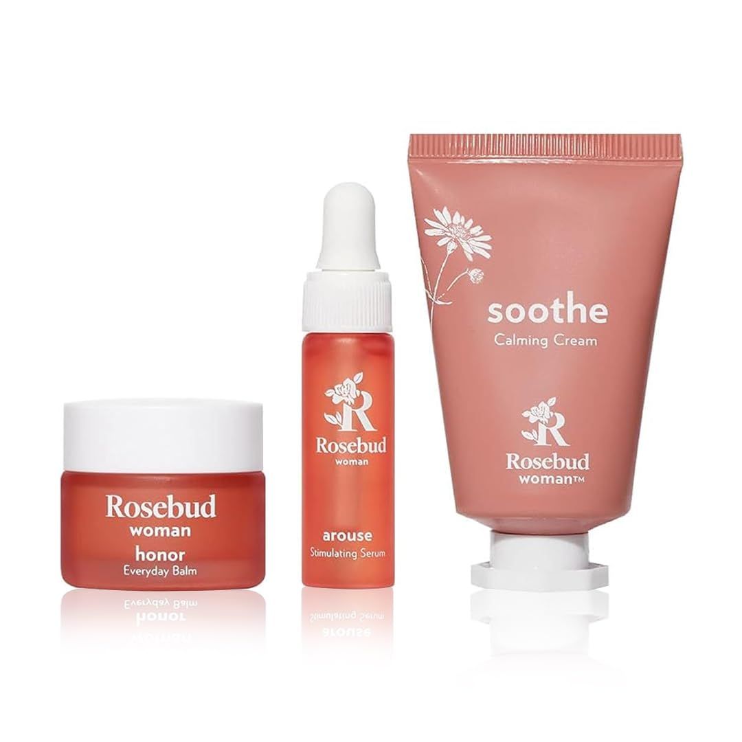 Rosebud Woman Ritual Travel Kit, Limited Edition - 3pcs Set Includes Honor Balm, Soothe Calming Cream &amp; Arouse Stimulating Serum - Intimate &amp; Body Self-Care