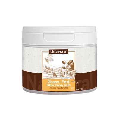 Linavora Tallow and Honey Balm - Natural Moisturizer with Grass-Fed Beef Tallow for Skin, Honey, Vitamin E - Unscented, 4oz - Ideal for Face &amp; Body Care