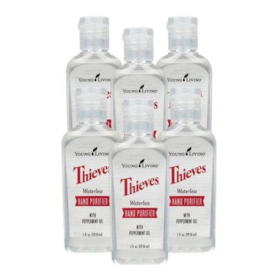 Young Living Thieves Waterless Hand Purifier with Peppermint Oil - Effective cleanser for the Whole Family - Promotes Good Hygiene with Soft Hands - 1oz x 6 Pack