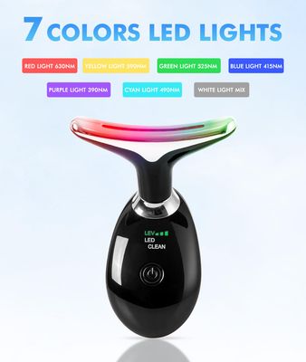 SDKWDH Red-Light-Therapy-for-Face-and-Neck, 7 Color Face Massager Tool for Wrinkles, Double Chin, Vibrating Facial Massager with Thermals for Skin Care, Glossy Black