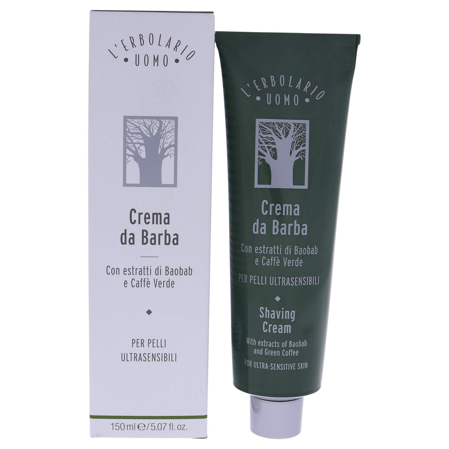 L&#39;Erbolario Baobab and Green Coffee Shaving Cream - Non Foaming for More Razor Control - Emollient Action Prepares Your Skin for A Very Gentle and Easy Shave - Tones and Softens Your Skin - 5.07 Oz