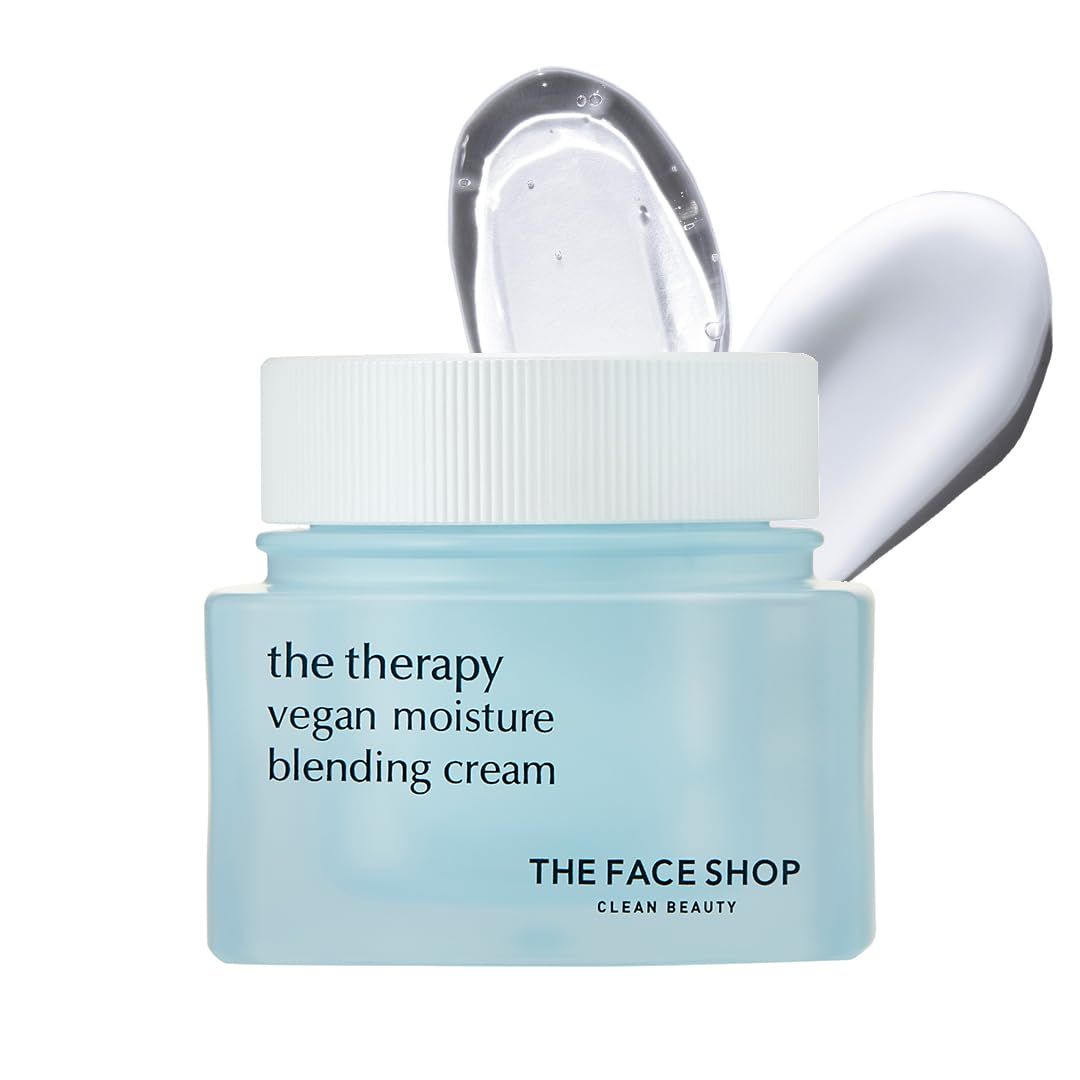 THE FACE SHOP The Therapy Vegan Moisture Blending Cream | Vegan Moisturizer | Cooling | Hydrating | Skin-Friendly | 2-in-1 Gel &amp; Cream | K-Beauty