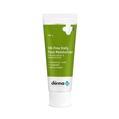 The Derma Co Oil-Free Daily Face Moisturizer | with Hyaluronic Acid &amp; Ceramides | Gives Non-Greasy &amp; Hydrated Skin &amp; Helps Strengthens Skin Barrier | 3.53 Oz/100g