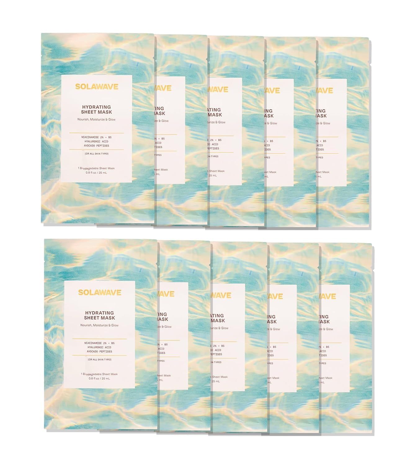SolaWave Hydrating Sheet Mask, Anti Aging Face Mask with Niacinamide, Hydrating Face Mask with Hyaluronic Acid, Moisturizing Face Masks (10 Pack)