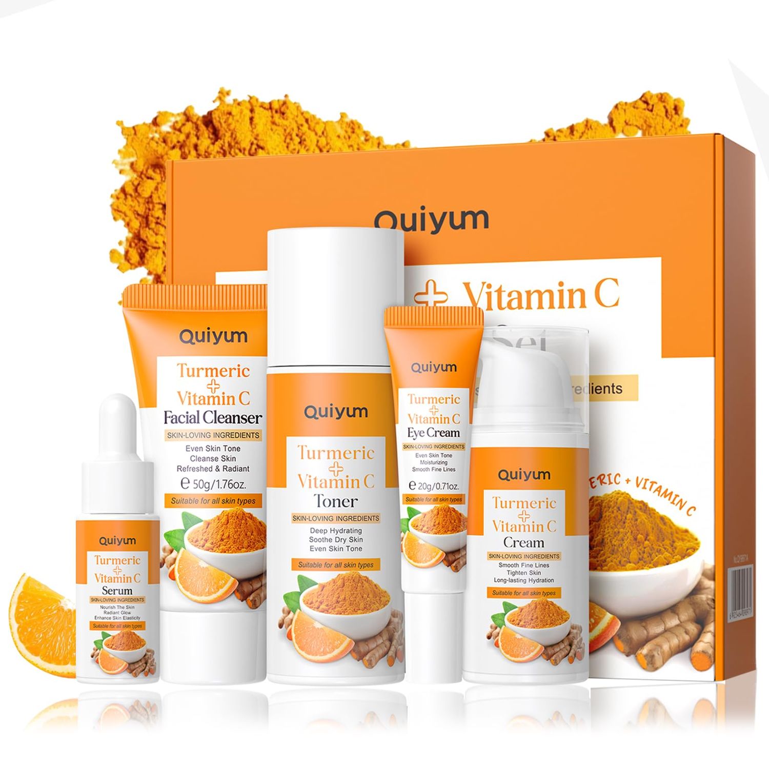 Vitamin C &amp; Turmeric Skincare Set, Stocking Stuffers For Women Skin Care Sets &amp; Kits, Stocking Stuffers For Teens Gift Set With Serum,Toner,Cleanser,Eye Cream,Face Cream, Even Skin Tone, Reduce Acne