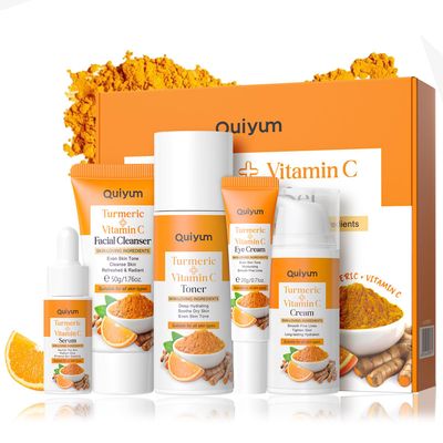 Vitamin C &amp; Turmeric Skincare Set, Stocking Stuffers For Women Skin Care Sets &amp; Kits, Stocking Stuffers For Teens Gift Set With Serum,Toner,Cleanser,Eye Cream,Face Cream, Even Skin Tone, Reduce Acne