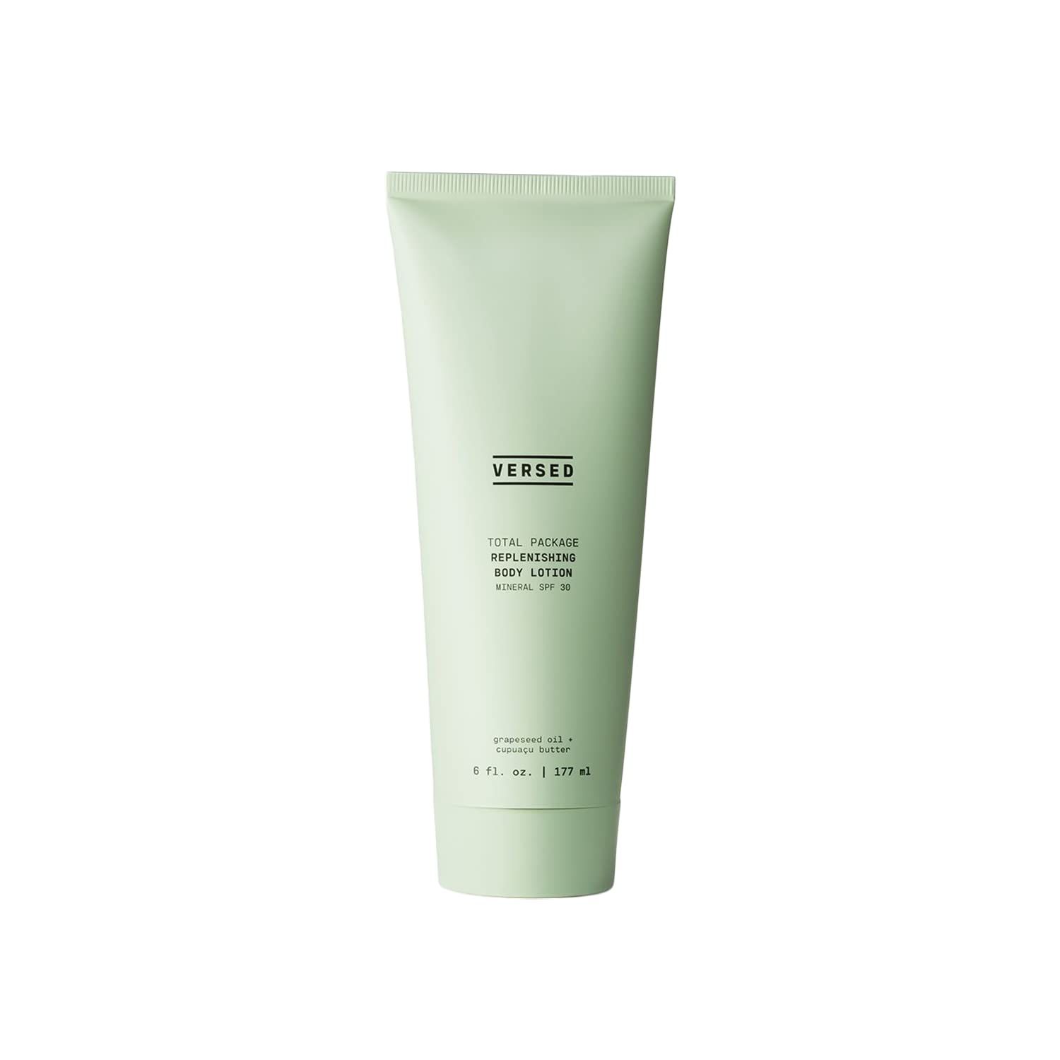 Versed Total Package Replenishing Body Lotion Mineral SPF 30 - Non-Greasy Body SPF Cream to Replenish Moisture - Zinc Oxide Sun Protection - Vegan (6 oz)