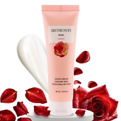 MEYRONTI Rose Scented Hand Cream for Dry Skin - 30 ml / 1.01 Fl Oz - Made in USA - Shea Butter, Rose Oil, Vitamin E Cream for Women - Travel Size/Carry On Bag
